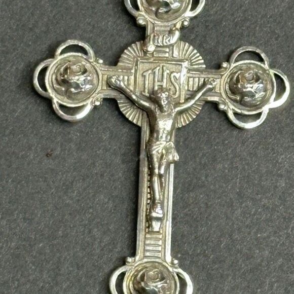 Vintage AFCO Sterling Silver Crucifix with Clear Faceted Crystal Beads Rosary - Picture 6 of 10